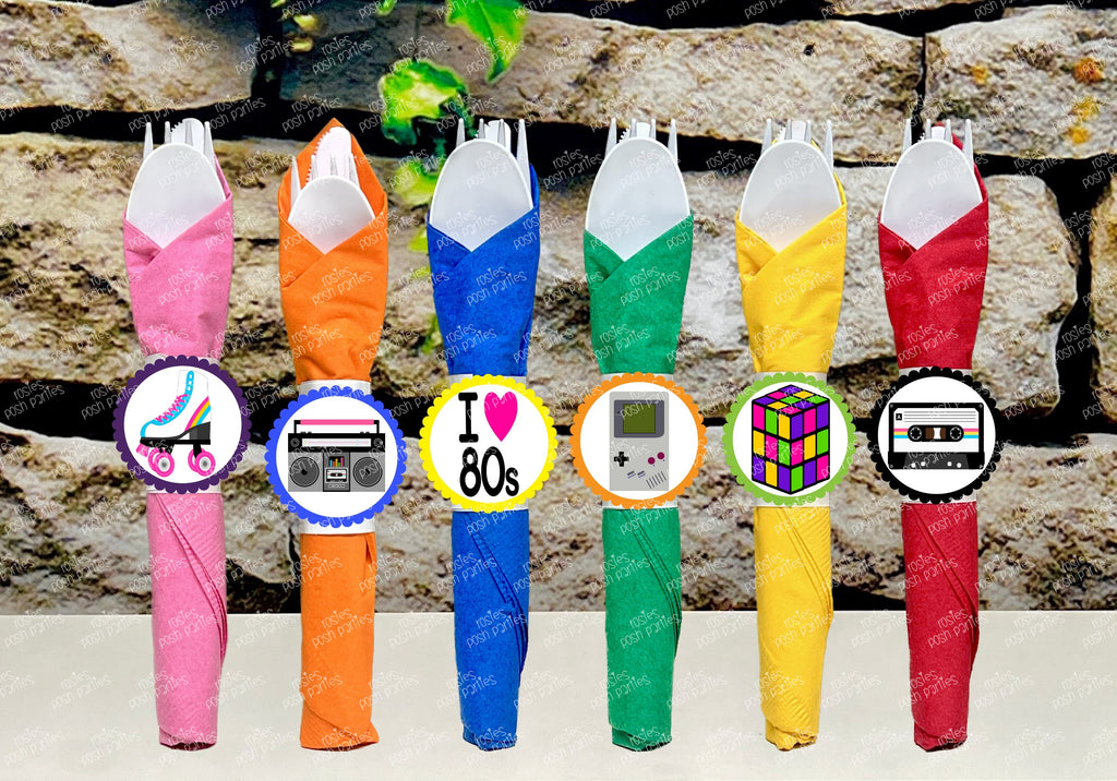 I love 80's Theme Party Napkin Wrapped Utensil Kit VARIETY