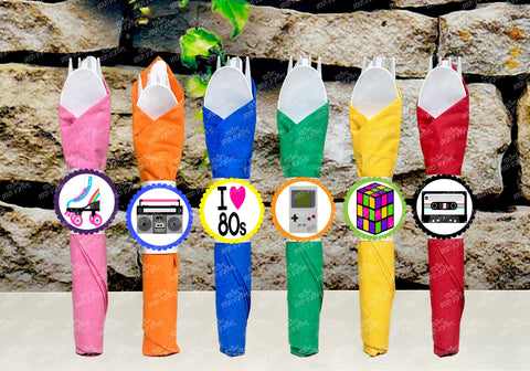 I love 80's Theme Party Napkin Wrapped Utensil Kit VARIETY