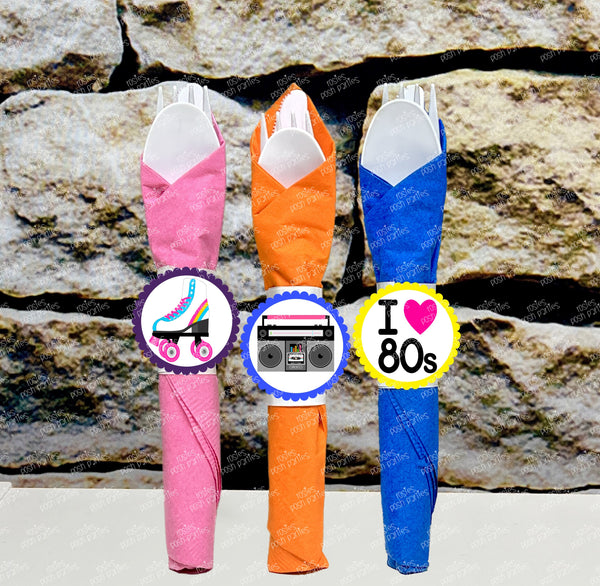 I love 80's Theme Party Napkin Wrapped Utensil Kit VARIETY