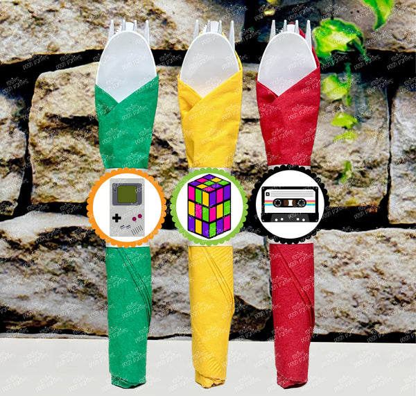 I love 80's Theme Party Napkin Wrapped Utensil Kit VARIETY