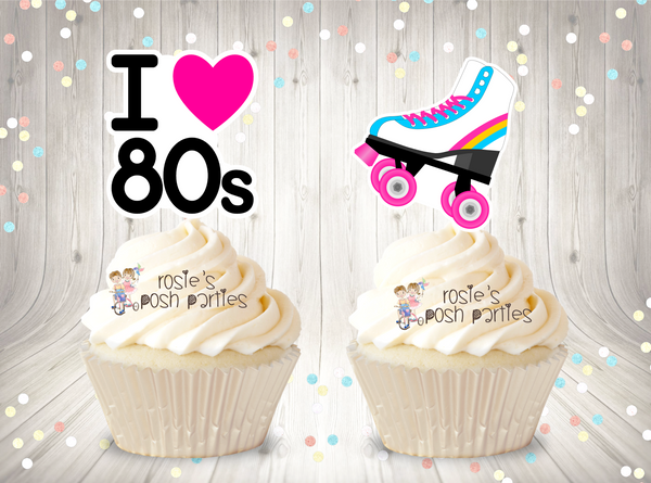 I love 80's Theme Party Decoration Cupcake Toppers SET OF 12