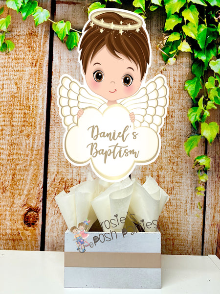 Christening Baptism centerpieces | Brown Baptism Angel | Christening Decoration | Baptism Religious Theme Centerpiece Decoration INDIVIDUAL