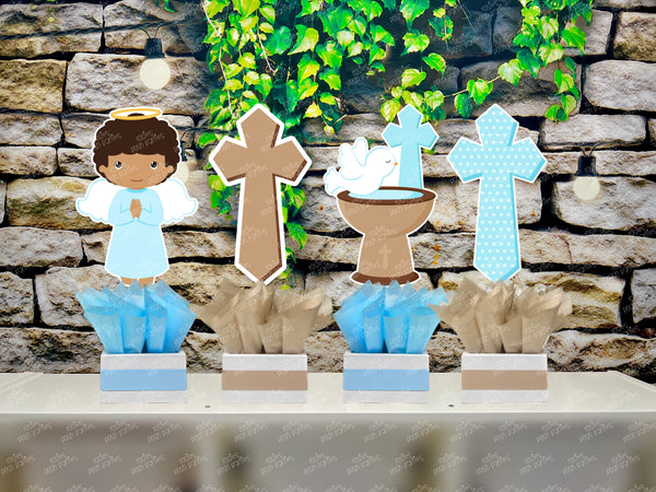 Afro Christening Baptism centerpieces | Baptism Angel | Christening Table Centerpiece | Mi Bautizo Theme Centerpiece SET OF 4