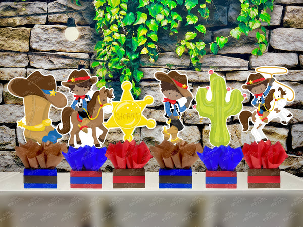 Western Cowboy Theme | Cowboy Birthday | Western Baby Shower | Afro Cowboy Theme Centerpiece Decoration SET OF 6