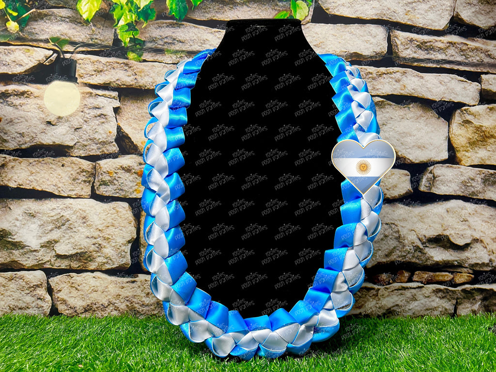 Argentina Graduation Lei | Flag Lei | Senior Night Gift Lei | Braided Ribbon Lei | Graduation Ribbon Lei | Graduate Lei | Country Lei