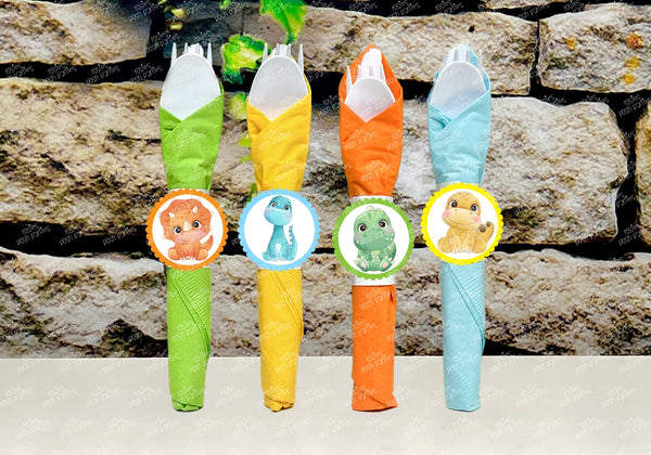 Dinosaur Baby Shower | Dinosaur Theme Utensil Favor | Dinosaur Party Favor | Hatching Soon Birthday Dinosaur Napkin Utensil VARIETY