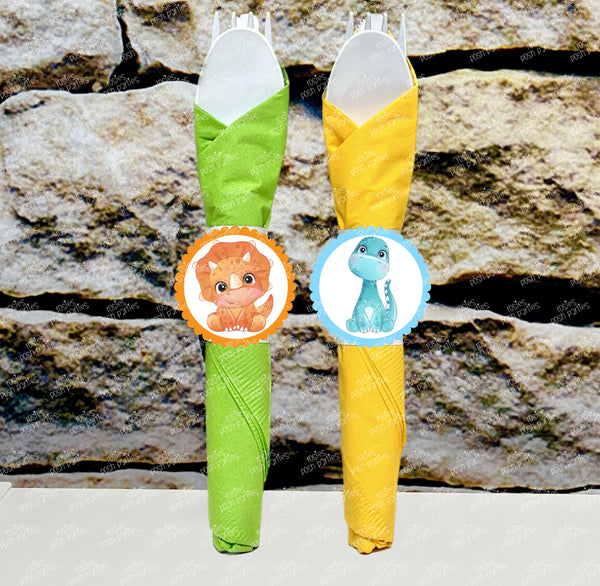 Dinosaur Baby Shower | Dinosaur Theme Utensil Favor | Dinosaur Party Favor | Hatching Soon Birthday Dinosaur Napkin Utensil VARIETY
