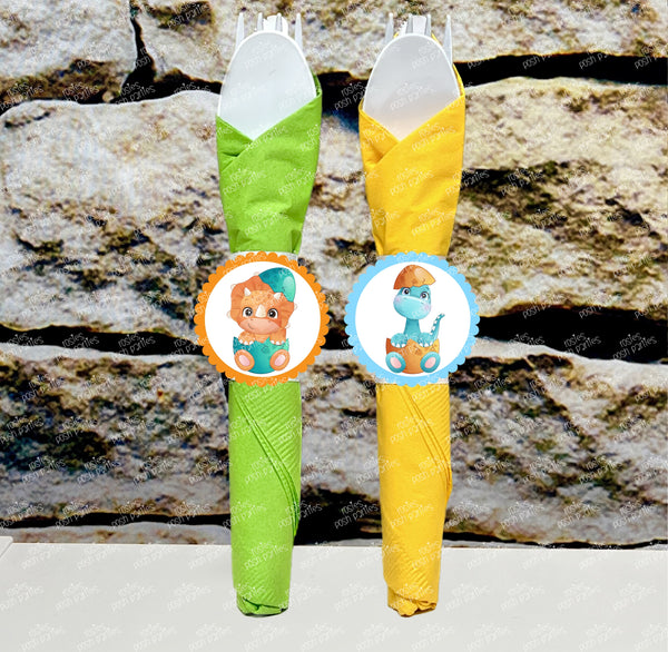 Dinosaur Baby Shower | Dinosaur Theme Utensil Favor | Dinosaur Party Favor | Hatching Soon Birthday Dinosaur Napkin Utensil VARIETY