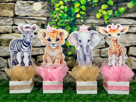 Pink Safari Theme | Safari Baby Shower | Jungle Table Centerpiece Decoration | Safari Birthday Party SET OF 4