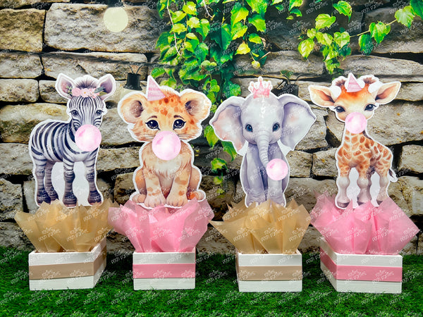 Pink Bubble Gum Safari Theme | Safari Baby Shower | Jungle Table Centerpiece Decoration | Safari Birthday Party SET OF 4