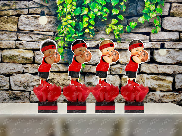 Basketball Theme Black Red | Royal Prince Baby Shower | Sports Birthday Table Centerpiece Decoration INDIVIDUAL