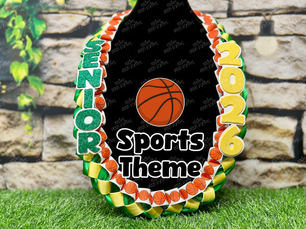 Basketball Sports Graduation Lei | Promotion Gift Lei | Sports Senior Night Gift Lei | Braided Ribbon Lei | Graduation Ribbon Lei | Graduate