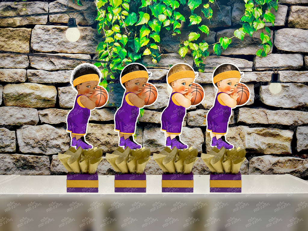 Basketball Theme Purple Gold | Royal Prince Baby Shower | Sports Birthday Table Centerpiece Decoration INDIVIDUAL