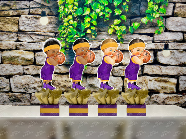 Basketball Theme Purple Gold | Royal Prince Baby Shower | Sports Birthday Table Centerpiece Decoration INDIVIDUAL
