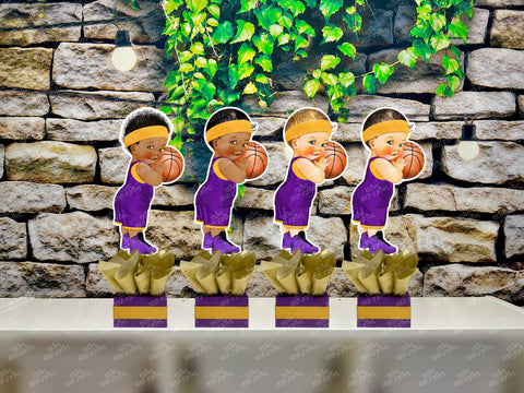Basketball Theme Purple Gold | Royal Prince Baby Shower | Sports Birthday Table Centerpiece Decoration INDIVIDUAL
