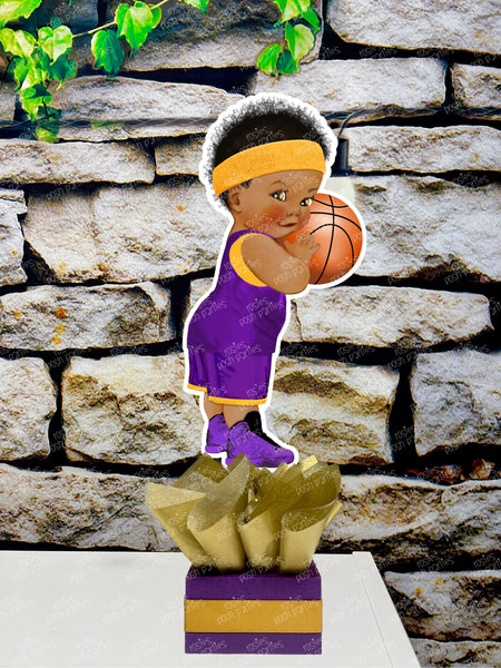 Basketball Theme Purple Gold | Royal Prince Baby Shower | Sports Birthday Table Centerpiece Decoration INDIVIDUAL