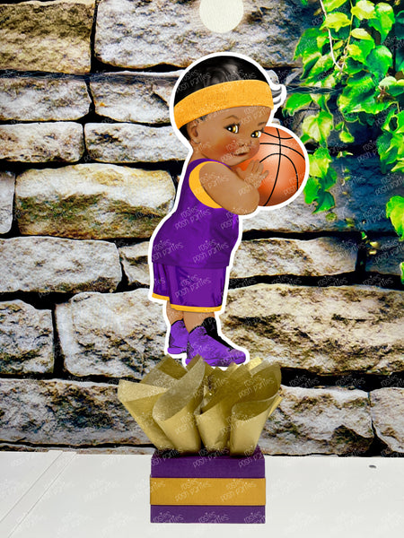Basketball Theme Purple Gold | Royal Prince Baby Shower | Sports Birthday Table Centerpiece Decoration INDIVIDUAL