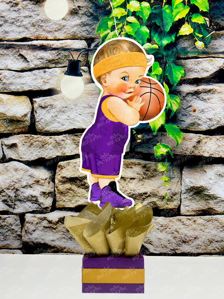 Basketball Theme Purple Gold | Royal Prince Baby Shower | Sports Birthday Table Centerpiece Decoration INDIVIDUAL