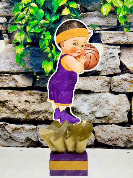 Basketball Theme Purple Gold | Royal Prince Baby Shower | Sports Birthday Table Centerpiece Decoration INDIVIDUAL