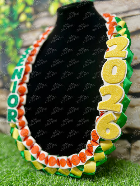 Basketball Sports Graduation Lei | Promotion Gift Lei | Sports Senior Night Gift Lei | Braided Ribbon Lei | Graduation Ribbon Lei | Graduate