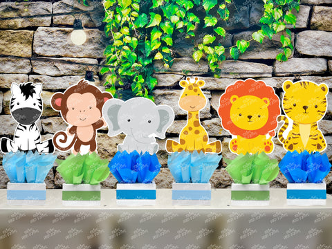 Blue Baby Jungle Safari Birthday Baby Shower Theme Party Decoration Table Centerpiece