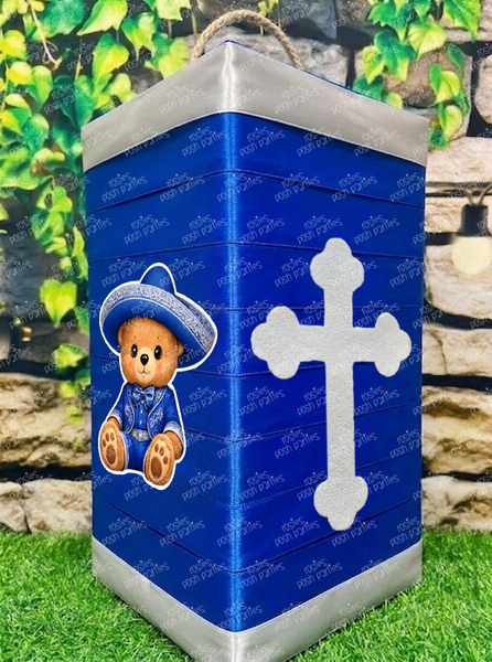 Charro Bear Christening Baptism Piñata | Spinning Piñata | Candy Favor | Mi Bautizo Fiesta | Piñata Giratoria | Spinata | No stick Birthday Piñata