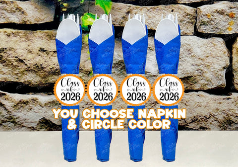 Blue Orange Graduation Theme | Grad Night Party | Graduation Party Favor | Napkin Wrapped Utensil Kits | Hight School College University Class of 2026