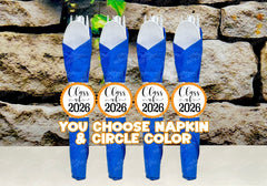 Blue Orange Graduation Theme | Grad Night Party | Graduation Party Favor | Napkin Wrapped Utensil Kits | Hight School College University Class of 2026