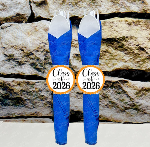 Blue Orange Graduation Theme | Grad Night Party | Graduation Party Favor | Napkin Wrapped Utensil Kits | Hight School College University Class of 2026