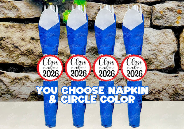 Blue Red Graduation Theme | Grad Night Party | Graduation Party Favor | Napkin Wrapped Utensil Kits | Hight School College University Class of 2026