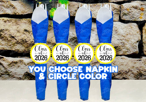Blue Yellow Graduation Theme | Grad Night Party | Graduation Party Favor | Napkin Wrapped Utensil Kits | Hight School College University Class of 2026