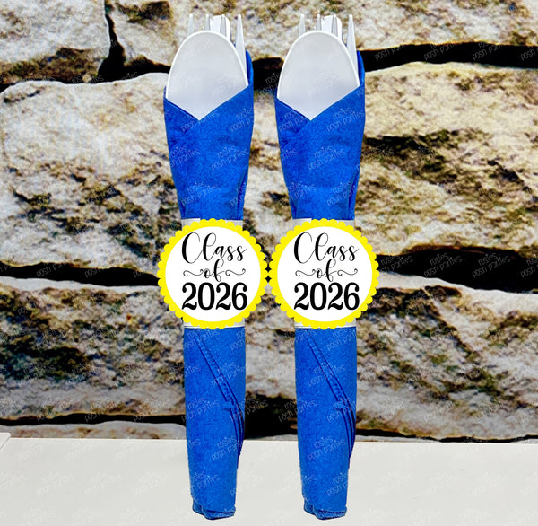 Blue Yellow Graduation Theme | Grad Night Party | Graduation Party Favor | Napkin Wrapped Utensil Kits | Hight School College University Class of 2026