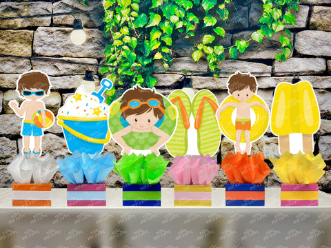 Pool Party Birthday | Summer Birthday Theme | Pool Party Centerpiece | Pool Birthday Party Centerpiece | Girl Boy Pool Party Theme SET OF 6