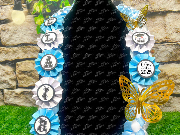 Graduation Lei | Gray Butterfly Promotion Lei | Senior Night Gift Lei | Braided Ribbon Lei | Graduation Ribbon Lei | Graduate Lei | Promotion Lei