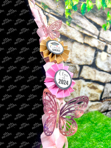 Graduation Lei | Red Butterfly Promotion Lei | Senior Night Gift Lei | Braided Ribbon Lei | Graduation Ribbon Lei | Graduate Lei | Promotion Lei