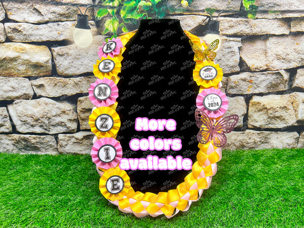 Graduation Lei | Hot Pink Butterfly Promotion Lei | Senior Night Gift Lei | Braided Ribbon Lei | Graduation Ribbon Lei | Graduate Lei | Promotion Lei