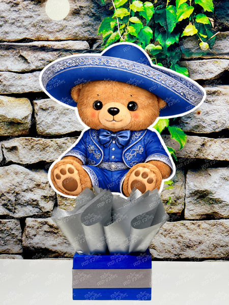 Charro Bear Baptism | Blue Charro Birthday Theme | Charro Mariachi Theme Bautizo Centerpiece | Charro Decoration | Charro Bautizo Party INDIVIDUAL