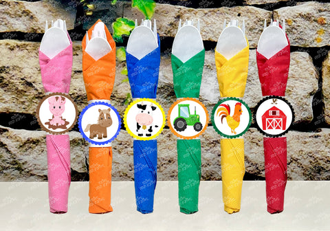 Farm Birthday Theme | Farm Party | Farm Theme Wrapped Utensils | Farm Party Decoration | Barnyard Party | Barn Horse Cow Tractor SET OF 12