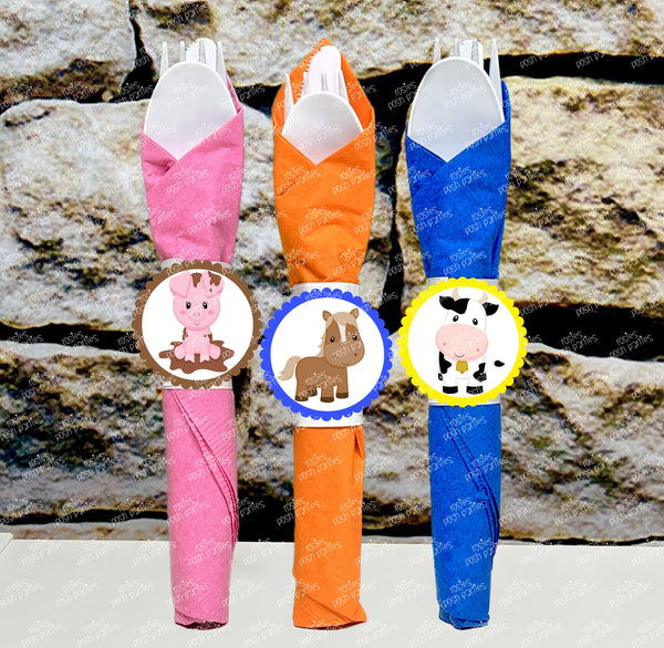 Farm Birthday Theme | Farm Party | Farm Theme Wrapped Utensils | Farm Party Decoration | Barnyard Party | Barn Horse Cow Tractor SET OF 12