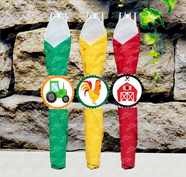 Farm Birthday Theme | Farm Party | Farm Theme Wrapped Utensils | Farm Party Decoration | Barnyard Party | Barn Horse Cow Tractor SET OF 12