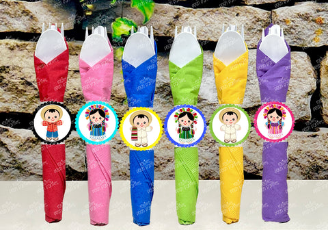 Mexican Rag Doll Theme | Mexican Rag Doll Party | Fiesta Mexicana Party | Guarecita Doll | Mexican Handmade Maria | Wrapped Utensil SET 12