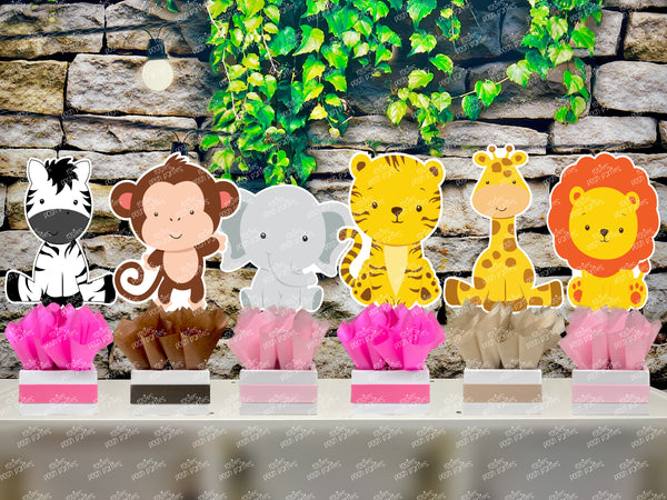 Girl Pink Jungle Baby Shower | Safari Theme Birthday Centerpiece Decoration INDIVIDUAL