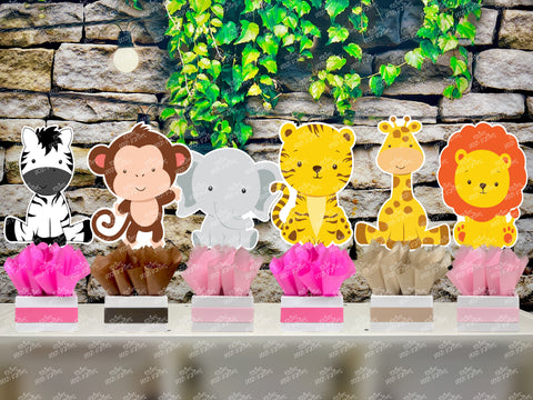 Girl Pink Jungle Baby Shower | Safari Theme Birthday Centerpiece Decoration SET OF 6