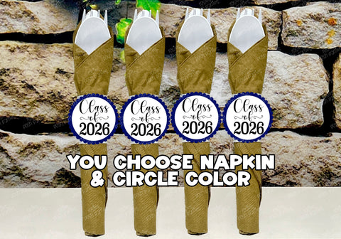 Gold Navy Blue Graduation Theme | Grad Night Party | Graduation Party Favor | Napkin Wrapped Utensil Kits | Hight School College University Class of 2026