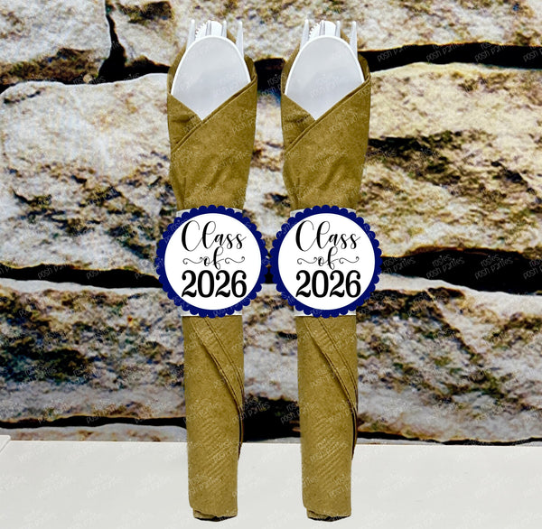 Gold Navy Blue Graduation Theme | Grad Night Party | Graduation Party Favor | Napkin Wrapped Utensil Kits | Hight School College University Class of 2026