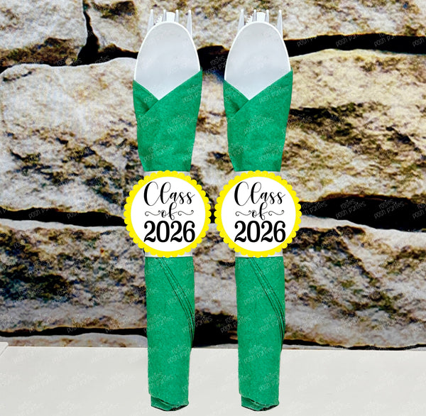 Green Yellow Graduation Theme | Grad Night Party | Graduation Party Favor | Napkin Wrapped Utensil Kits | Hight School College University Class of 2026