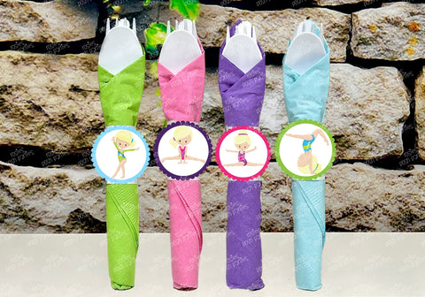 Gymnastics Birthday Theme | Gymnastics Party Decoration | Gym Birthday Party | Blonde Hair Theme | Gymnast Utensils Favor | SET OF 12