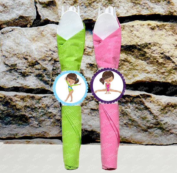 Gymnastics Birthday Theme | Gymnastics Party Decoration | Gym Birthday Party | Brown Hair Theme | Gymnast Utensils Favor | SET OF 12