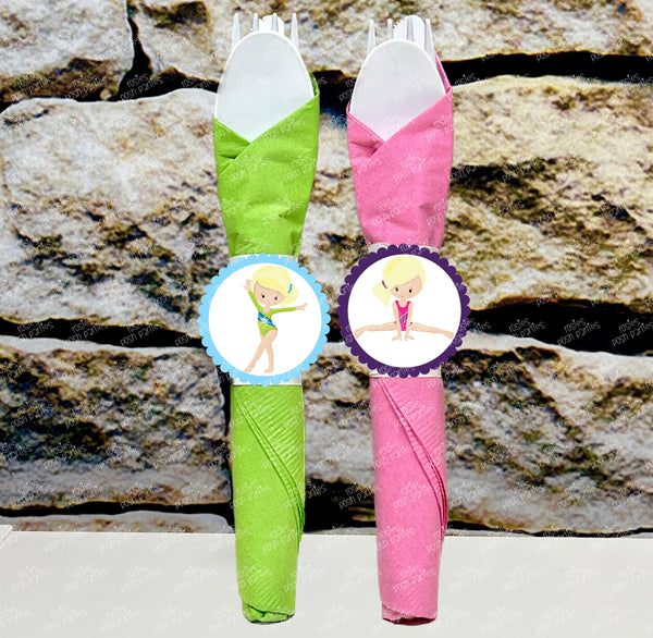 Gymnastics Birthday Theme | Gymnastics Party Decoration | Gym Birthday Party | Blonde Hair Theme | Gymnast Utensils Favor | SET OF 12