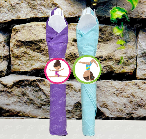 Gymnastics Birthday Theme | Gymnastics Party Decoration | Gym Birthday Party | Brown Hair Theme | Gymnast Utensils Favor | SET OF 12